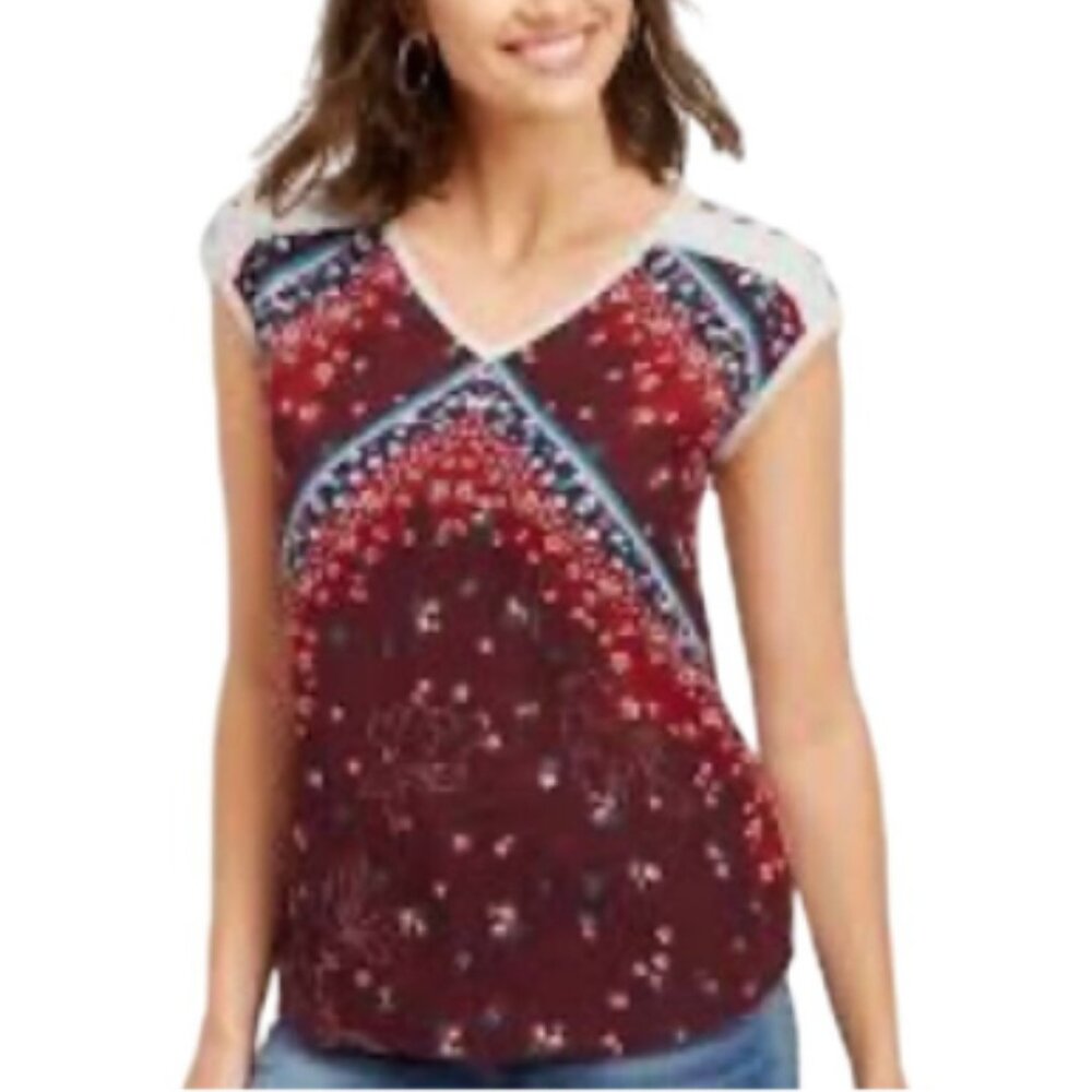 Maurices Women's Floral Multi-Print Sleeveless V-Neck Top Heather Gray/Red Large - Picture 1 of 12